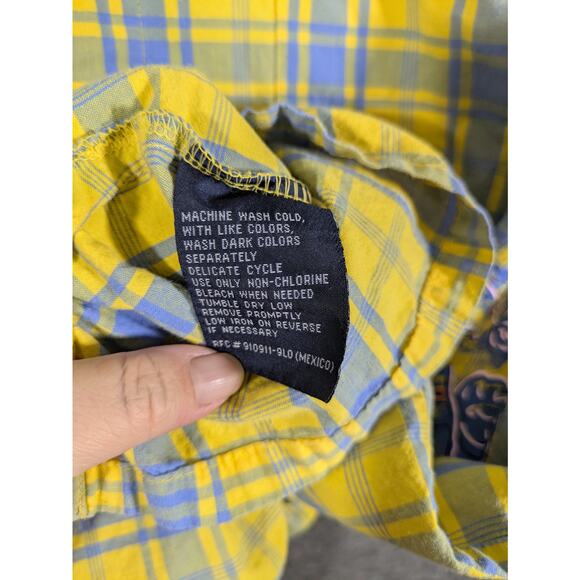 Bugle Boy Vintage Yellow Plaid Short Sleeve Button Up Shirt Hawaiian Y2K Size L - Picture 9 of 10